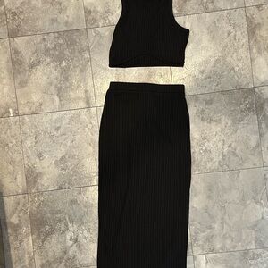 Princess Polly Black Ribbed Skirt Set
